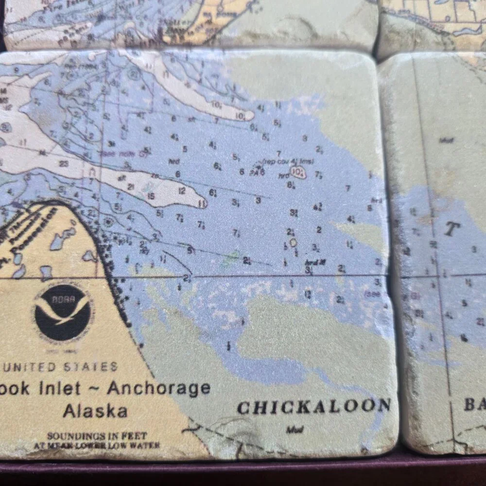Screen Craft Tile Works Botticino Tumbled Marble Coaster of Alaska Anchorage.